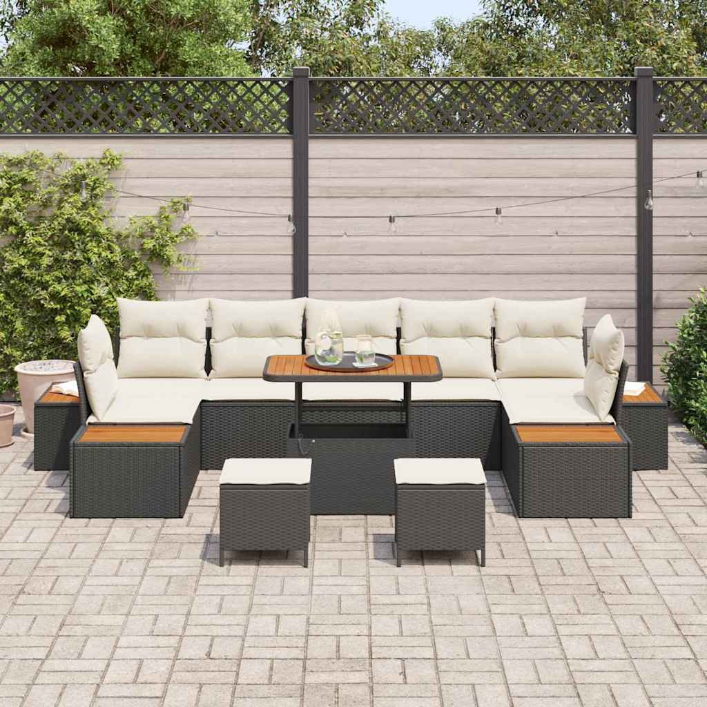 Gartensofa-set mit Kissen 10 pcs Schwarz Poly Rattan