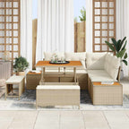 Gartensofa-set mit Kissen mit Speicher 8 pcs Beige Poly Rattan