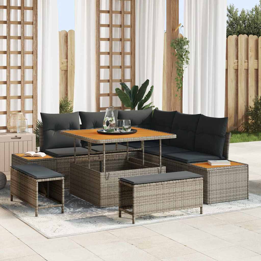 Gartensofa-set mit Kissen mit Speicher 8 pcs Grau Poly Rattan