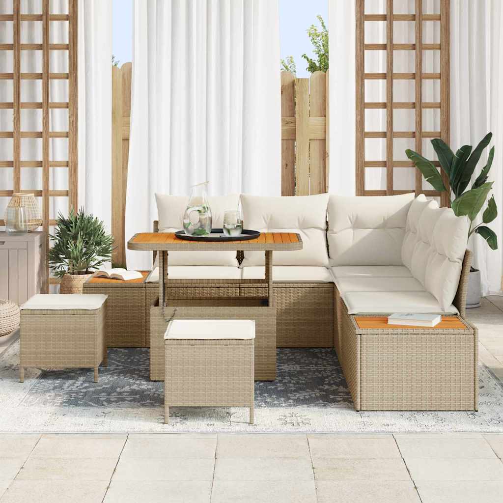 Gartensofa-set mit Kissen mit Speicher 8 pcs Beige Poly Rattan