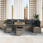 Gartensofa-set mit Kissen mit Speicher 9 pcs Grau Poly Rattan