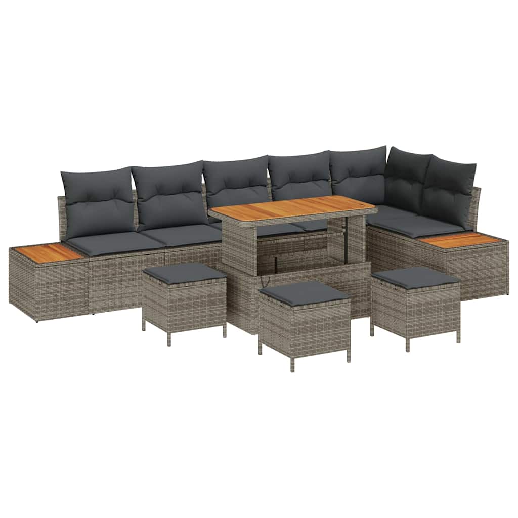 Gartensofa-set mit Kissen mit Speicher 10 pcs Grau Poly Rattan