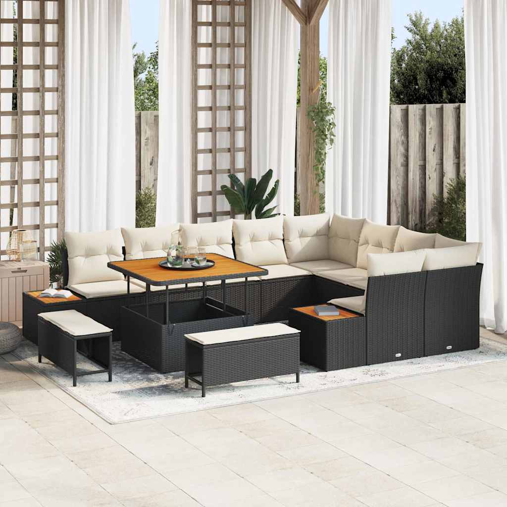 Gartensofa-set mit Kissen 12 pcs Schwarz Poly Rattan