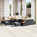 Gartensofa-set mit Kissen 13 pcs Schwarz Poly Rattan