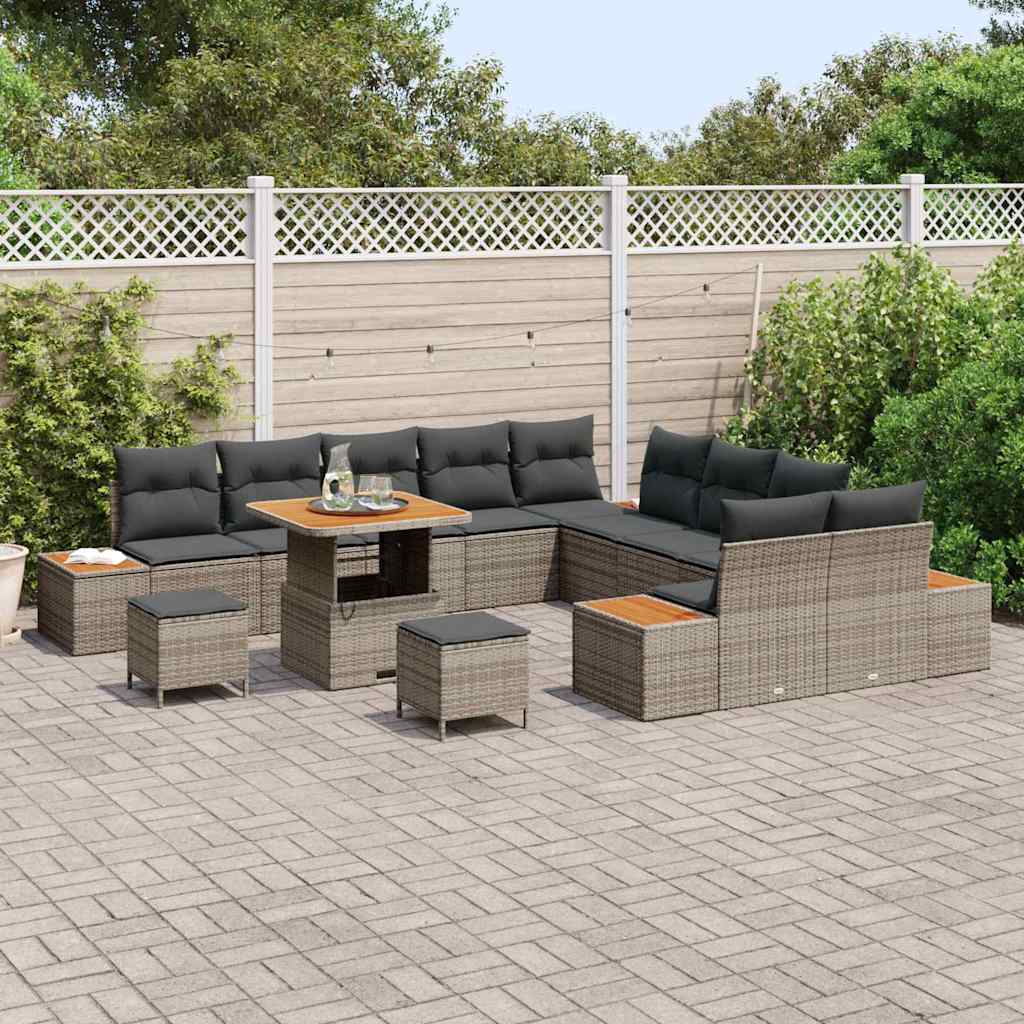Gartensofa-set mit Kissen mit Speicher 13 pcs Grau Poly Rattan