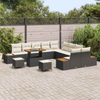 Gartensofa-set mit Kissen 13 pcs Schwarz Poly Rattan