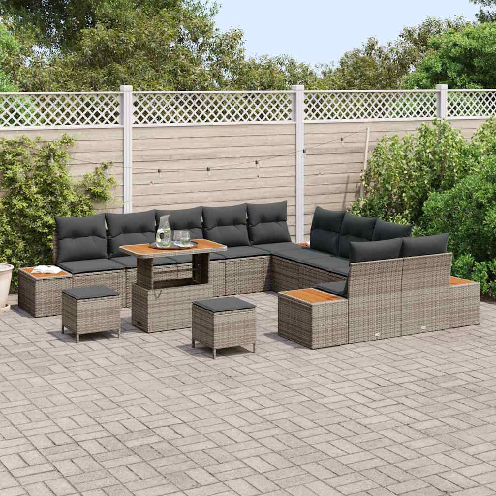 Gartensofa-set mit Kissen mit Speicher 13 pcs Grau Poly Rattan