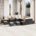 Gartensofa-set mit Kissen 14 pcs Schwarz Poly Rattan