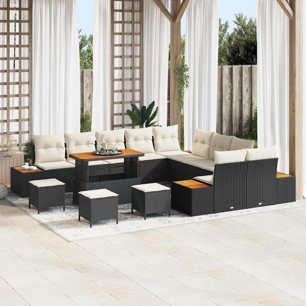 Gartensofa-set mit Kissen 14 pcs Schwarz Poly Rattan