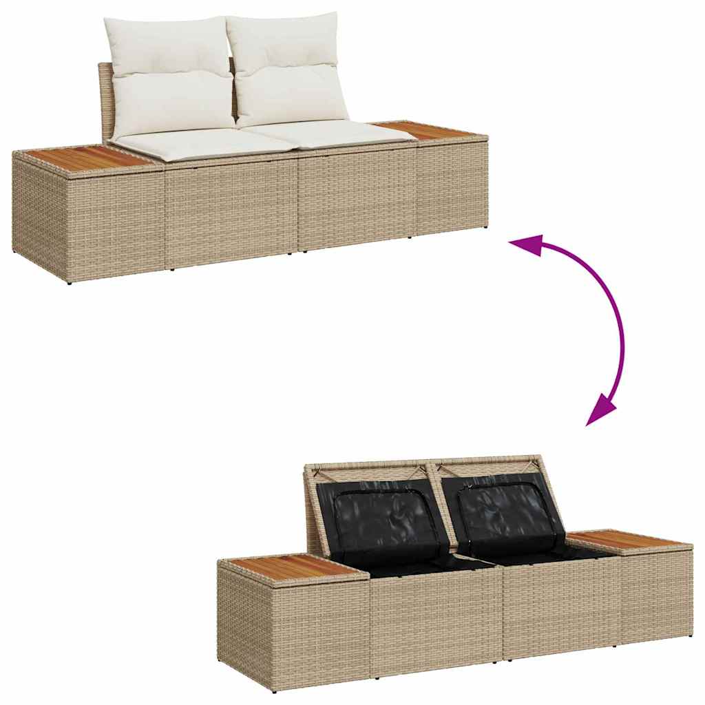 Gartensofa-set mit Kissen mit Speicher 14 pcs Beige Poly Rattan