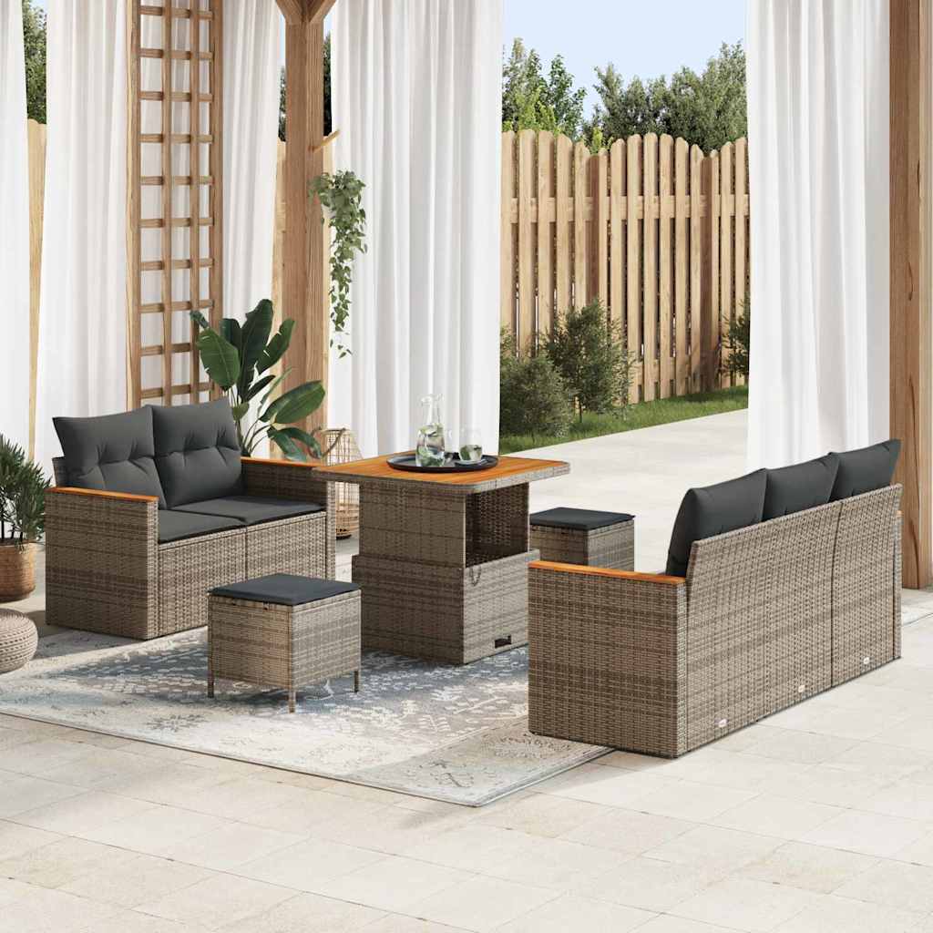 Gartensofa-set mit Kissen 10 pcs Grau Poly-Rattan