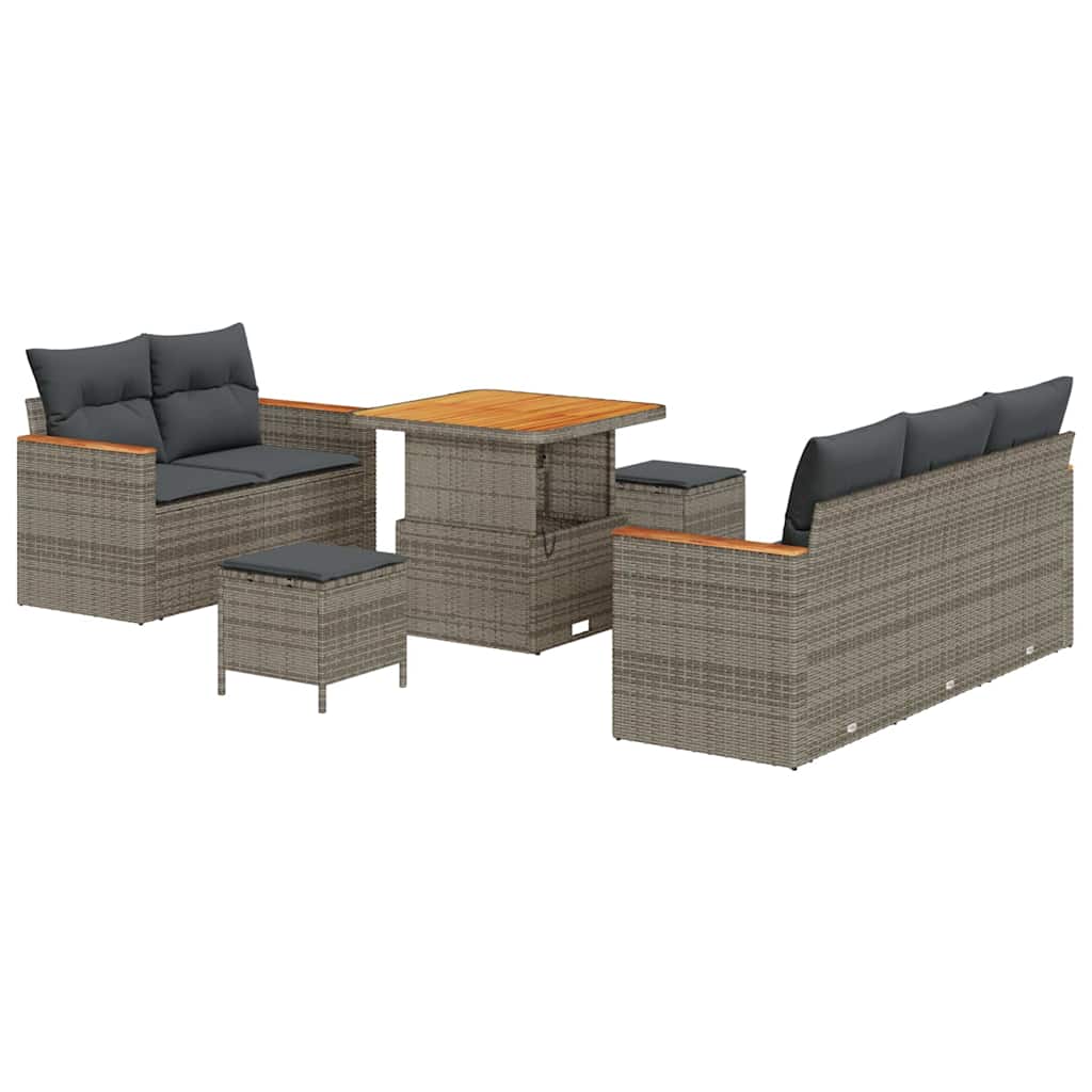 Gartensofa-set mit Kissen 10 pcs Grau Poly-Rattan