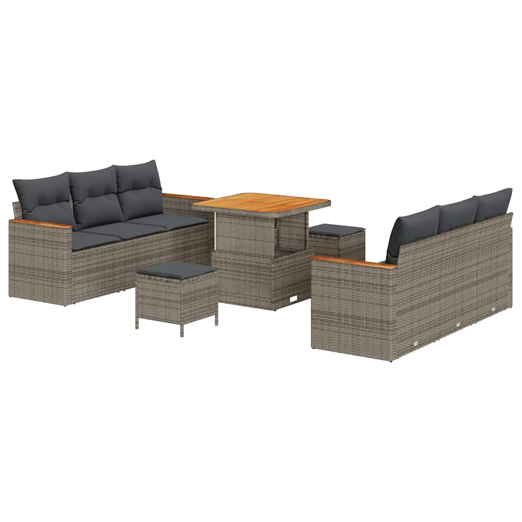Gartensofa-set mit Kissen 11 pcs Grau Poly-Rattan