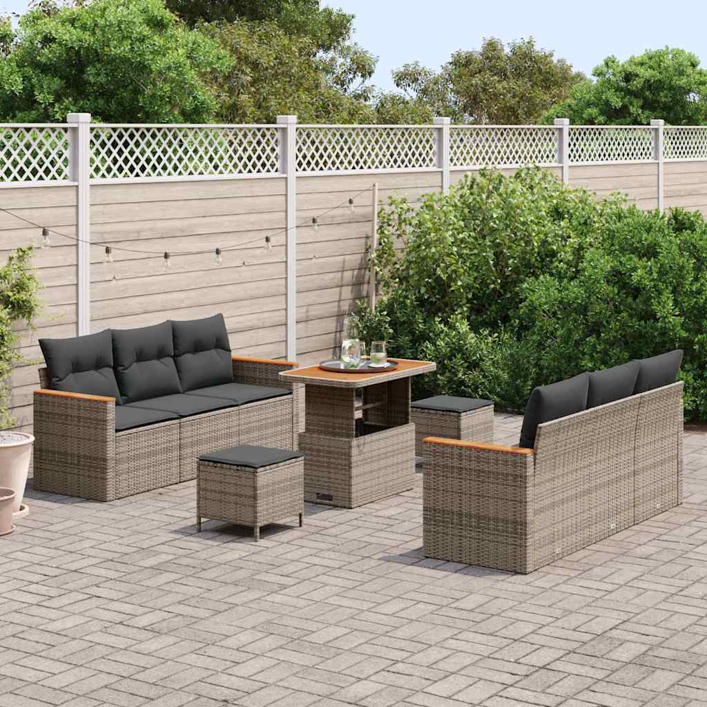 Gartensofa-set mit Kissen 11 pcs Grau Poly-Rattan