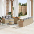 Gartensofa-set mit Kissen 14 pcs Beige und Hellgrau Poly-Rattan