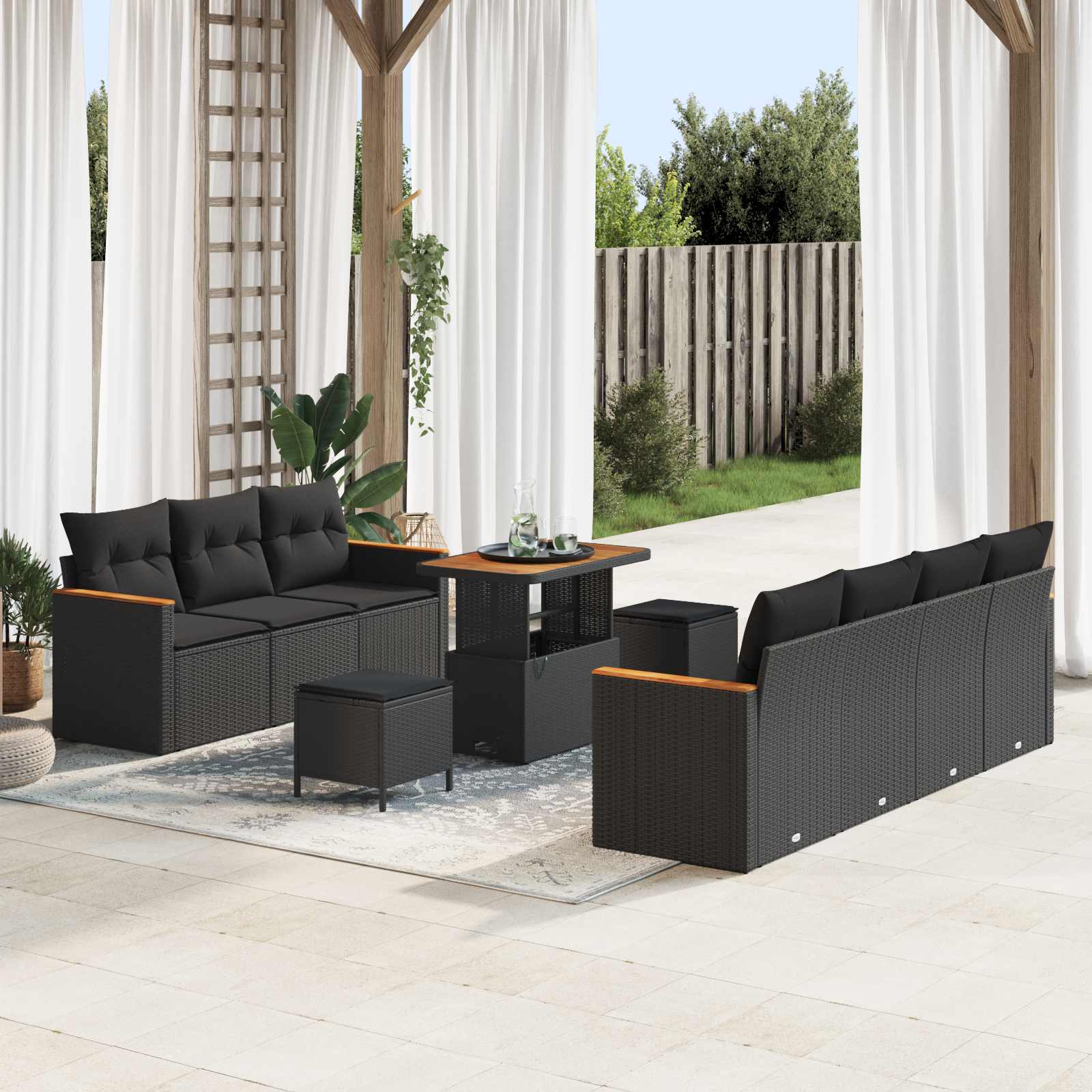 Gartensofa-set mit Kissen 14 pcs Schwarz Poly-Rattan