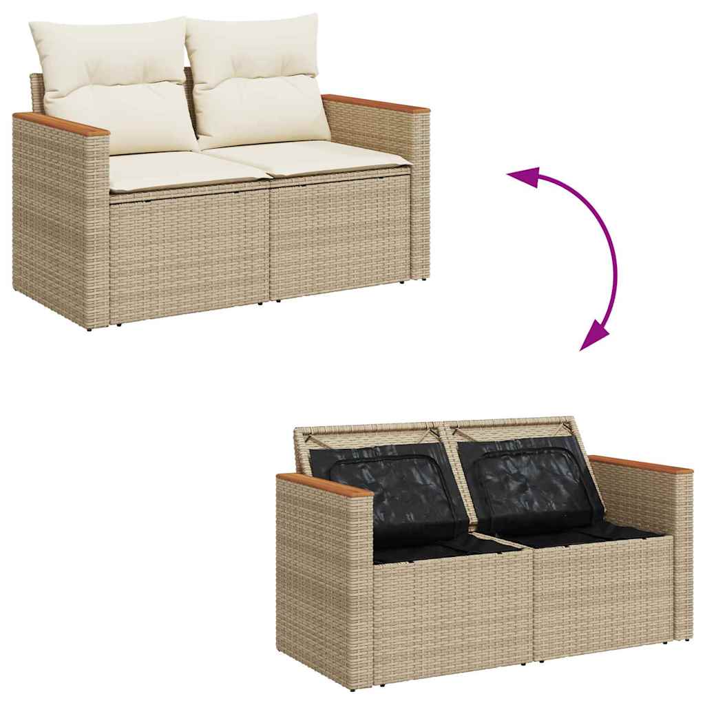 Gartensofa-set mit Kissen 14 pcs Beige und Creme Poly-Rattan