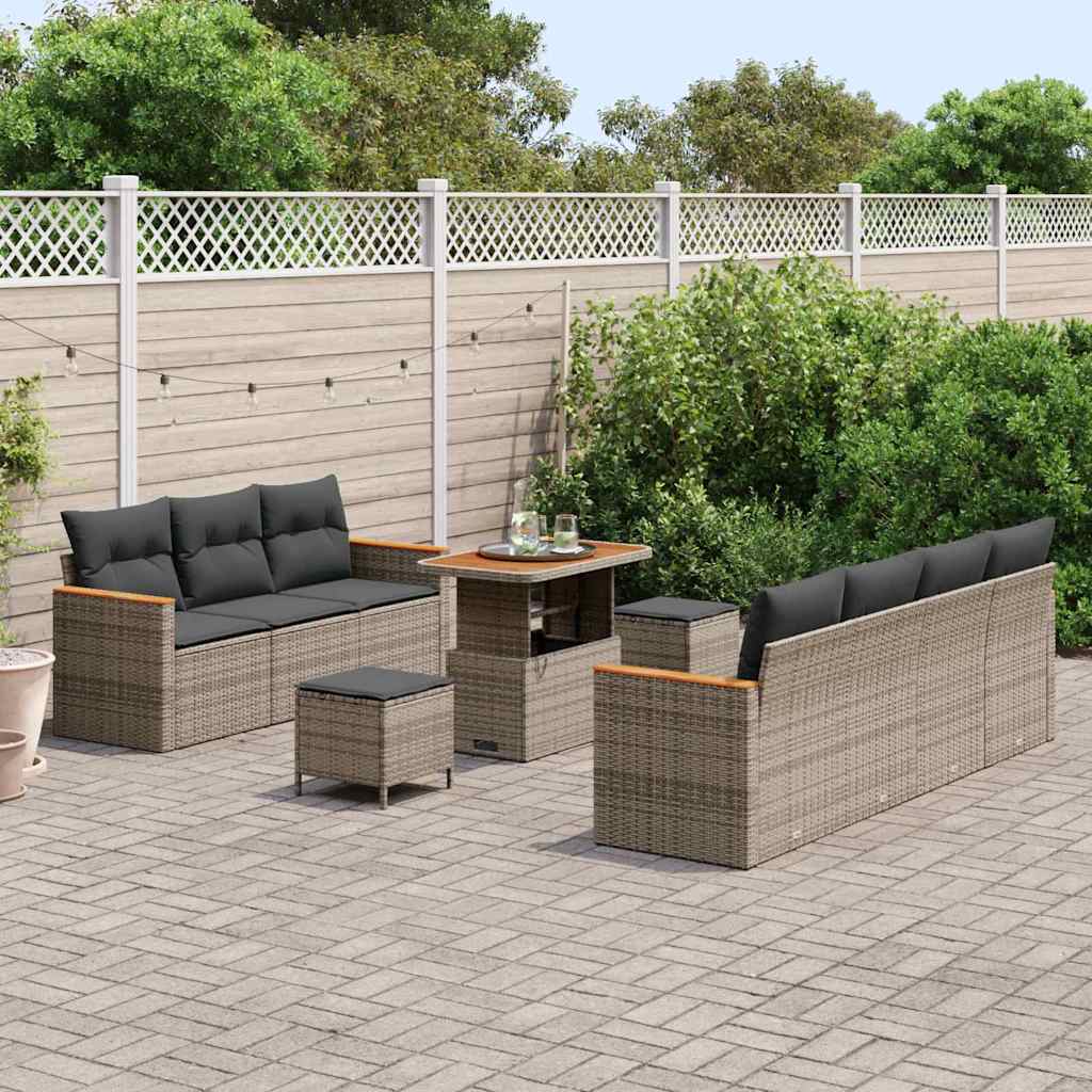 Gartensofa-set mit Kissen 14 pcs Grau Poly-Rattan