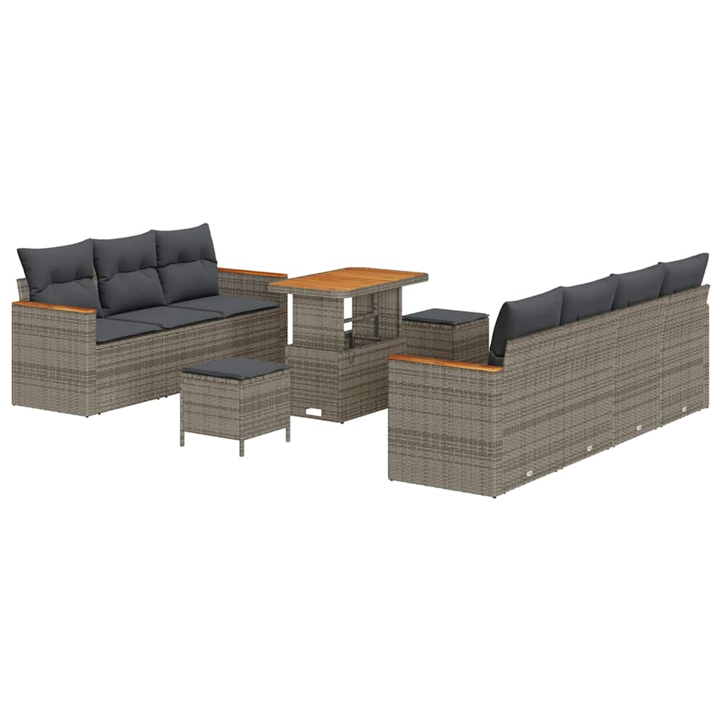 Gartensofa-set mit Kissen 14 pcs Grau Poly-Rattan