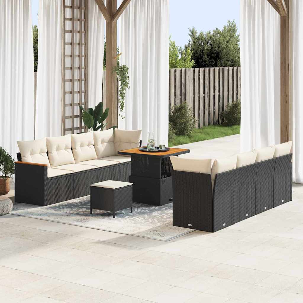Gartensofa-set mit Kissen 12 pcs Schwarz Poly-Rattan