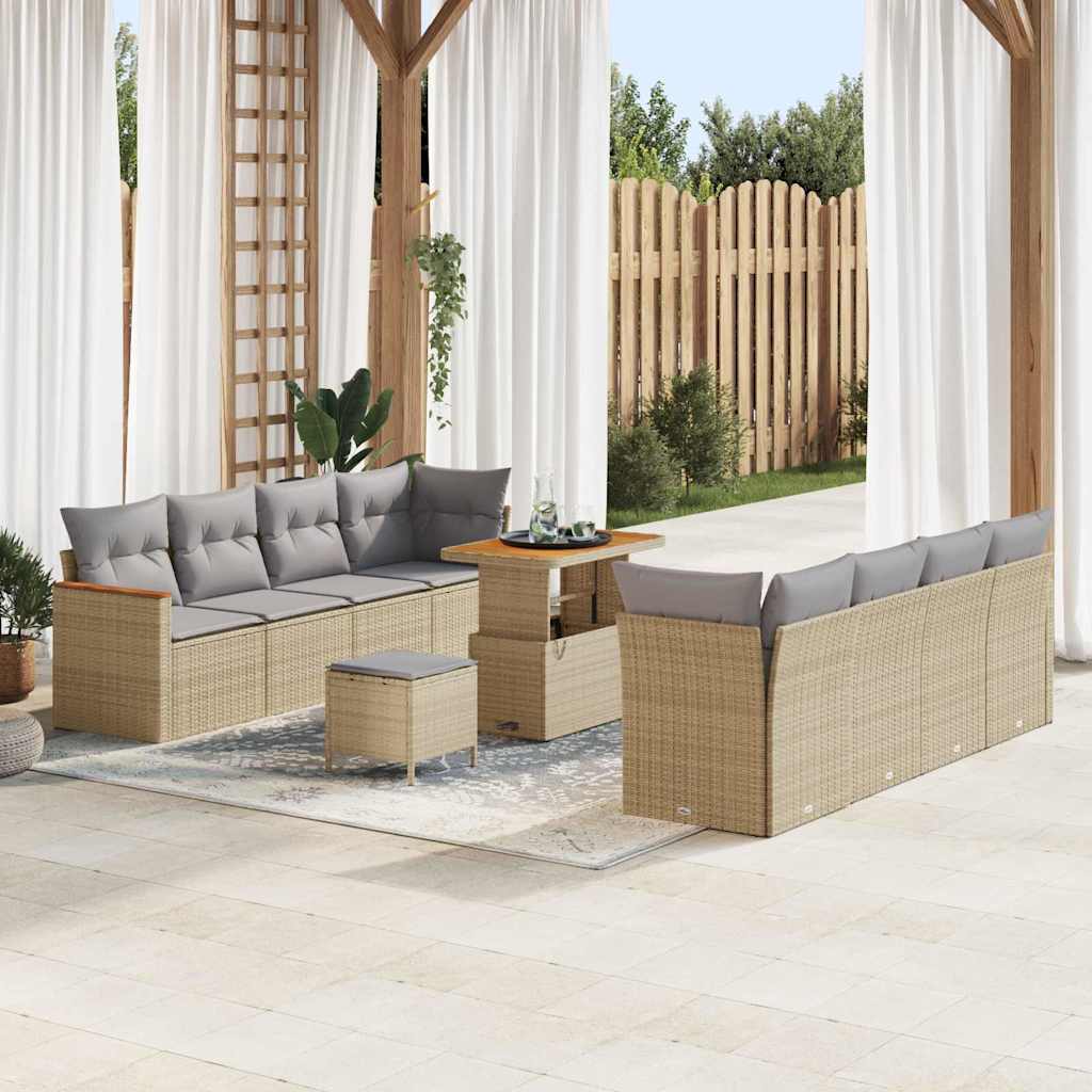 Gartensofa-set mit Kissen 12 pcs Beige Poly-Rattan