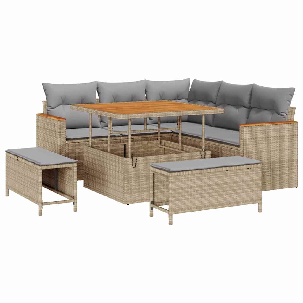 Gartensofa-set mit Kissen 8 pcs Beige Poly Rattan