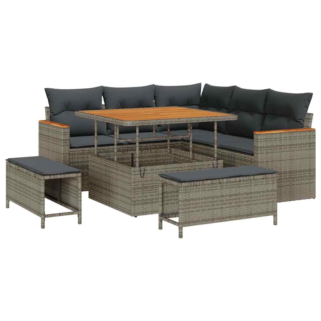 Gartensofa-set mit Kissen 8 pcs Grau Poly Rattan