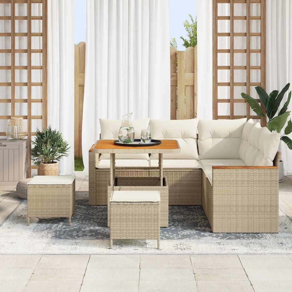 Gartensofa-set mit Kissen 8 pcs Beige Poly Rattan