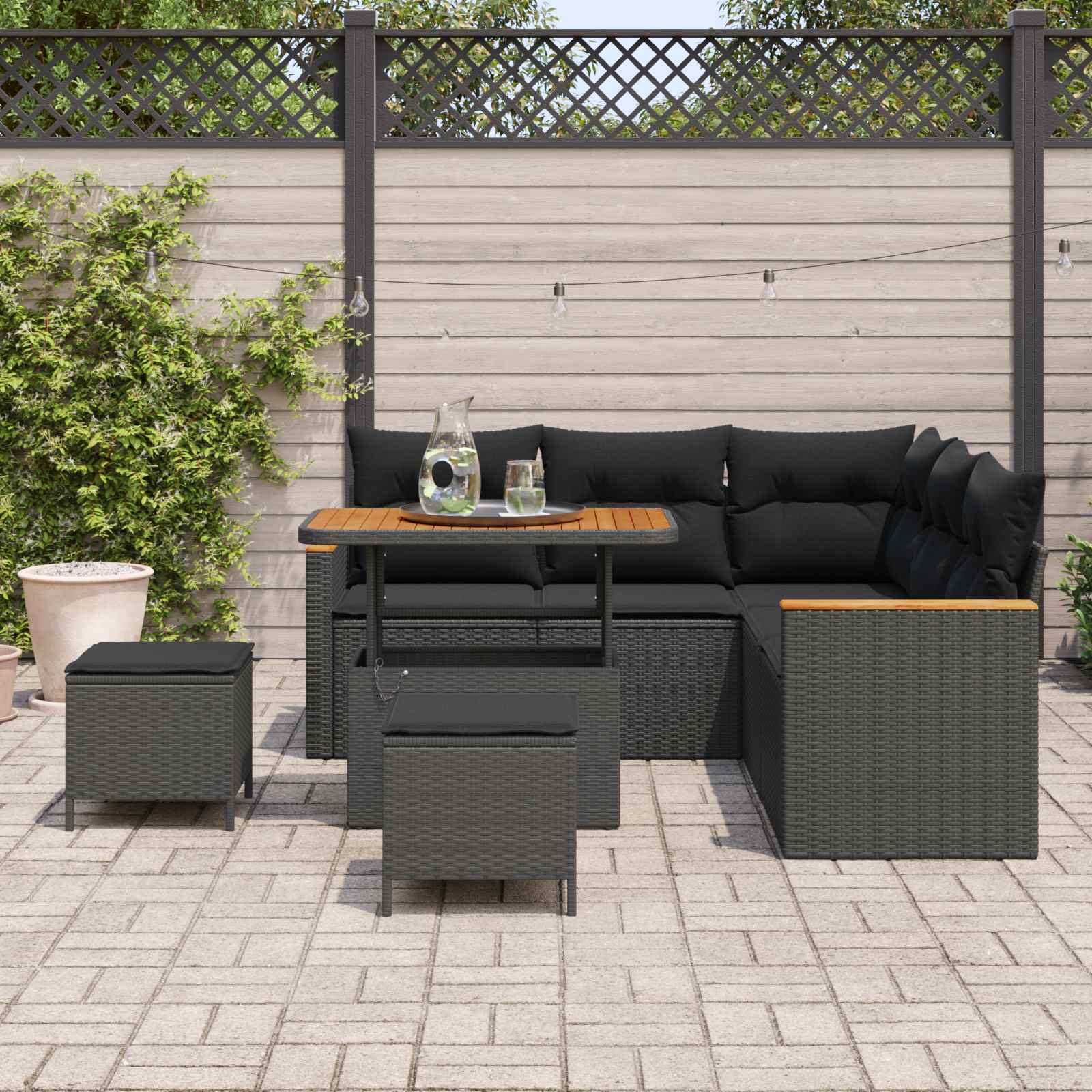 Gartensofa-set mit Kissen 8 pcs Schwarz Poly Rattan