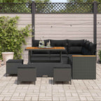 Garten-Sofa-Set mit Kissen mit Speicher Schwarz Poly Rattan