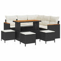 Garten-Sofa-Set mit Kissen mit Speicher Schwarz Poly Rattan