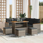Garten-Sofa-Set mit Kissen mit Speicher Grau Poly Rattan