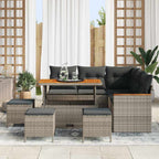 Garten-Sofa-Set mit Kissen mit Speicher Grau Poly Rattan