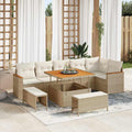 Gartensofa-set mit Kissen 9 pcs Beige Poly Rattan