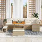 Gartensofa-set mit Kissen 9 pcs Beige Poly Rattan