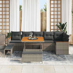 Gartensofa-set mit Kissen 9 pcs Grau Poly Rattan