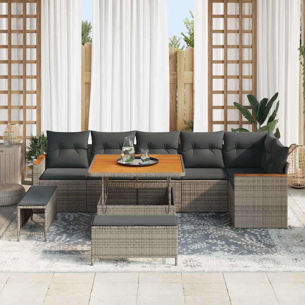 Gartensofa-set mit Kissen 9 pcs Grau Poly Rattan