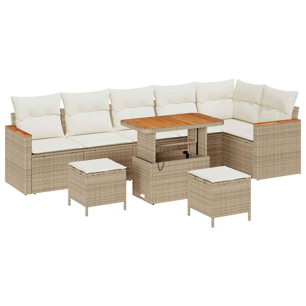 Garten-Sofa-Set mit Kissen mit Speicher Beige Poly Rattan