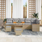Garten-Sofa-Set mit Kissen mit Speicher Beige Poly Rattan