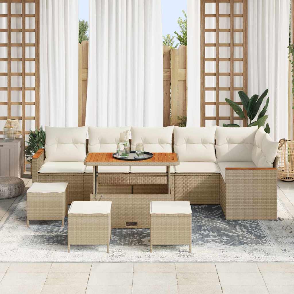 Gartensofa-set mit Kissen 10 pcs Beige Poly Rattan