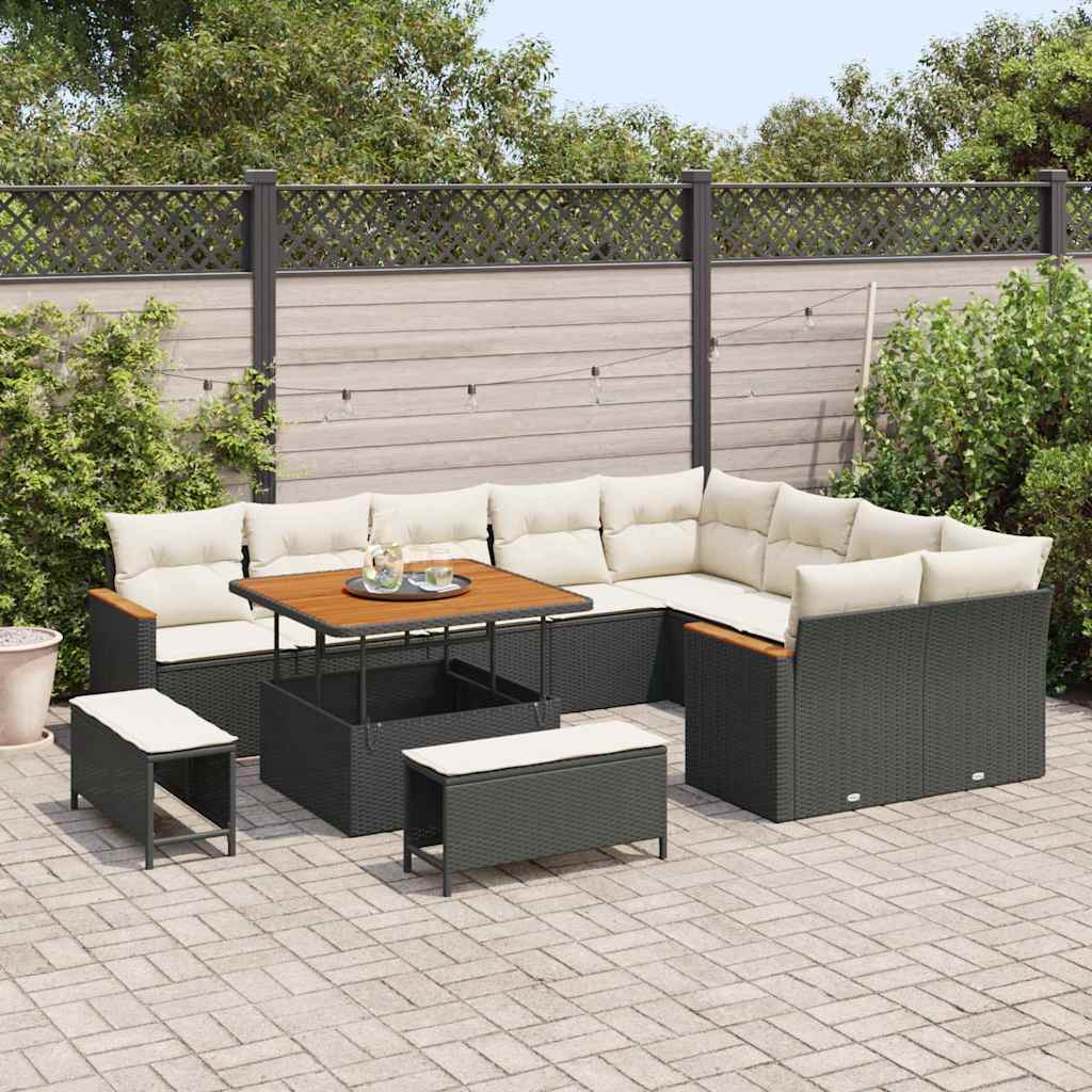 Gartensofa-set mit Kissen mit Kissen 12 pcs Schwarz Poly Rattan