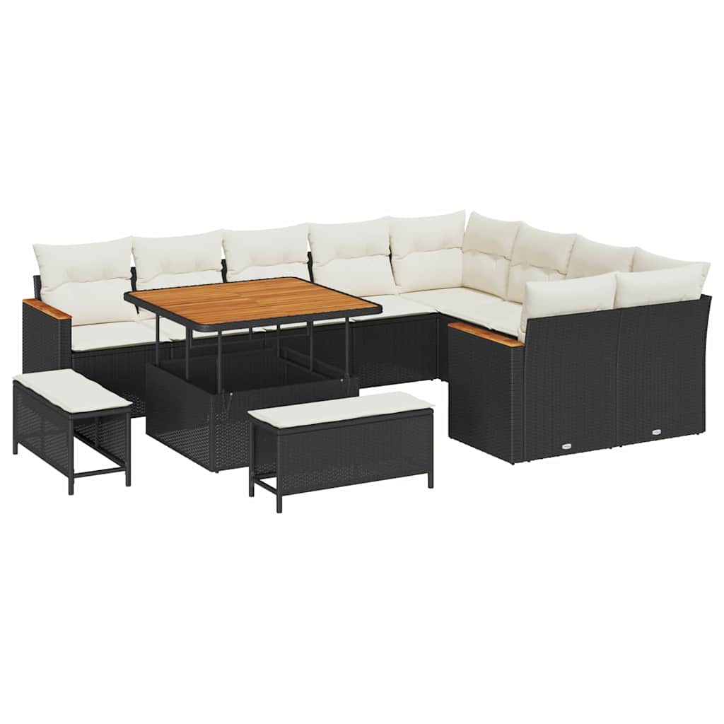 Gartensofa-set mit Kissen mit Kissen 12 pcs Schwarz Poly Rattan