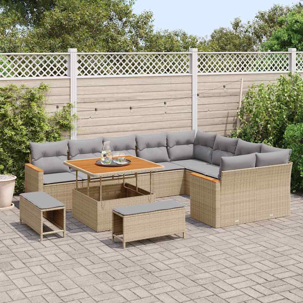 Gartensofa-set mit Kissen mit Speicher 12 pcs Beige Poly Rattan
