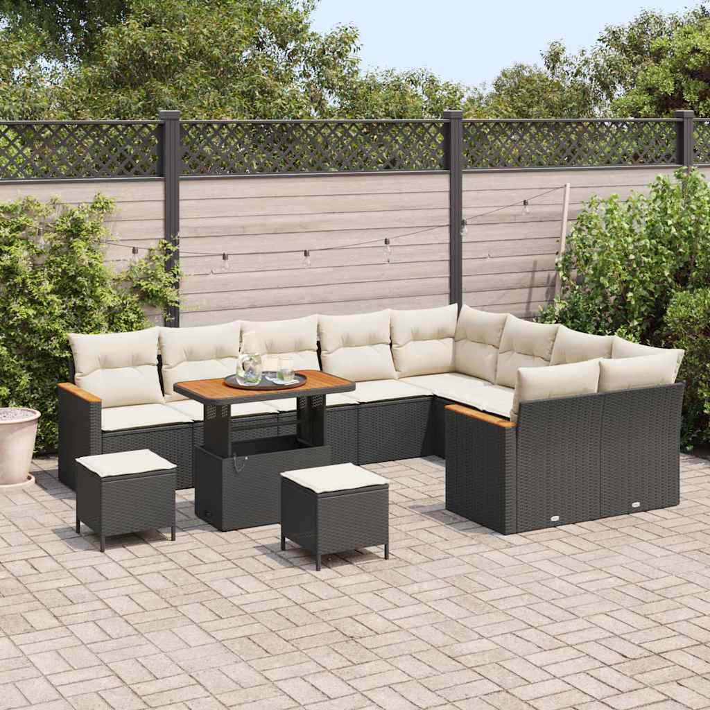 Gartensofa-set mit Kissen mit Kissen 12 pcs Schwarz Poly Rattan