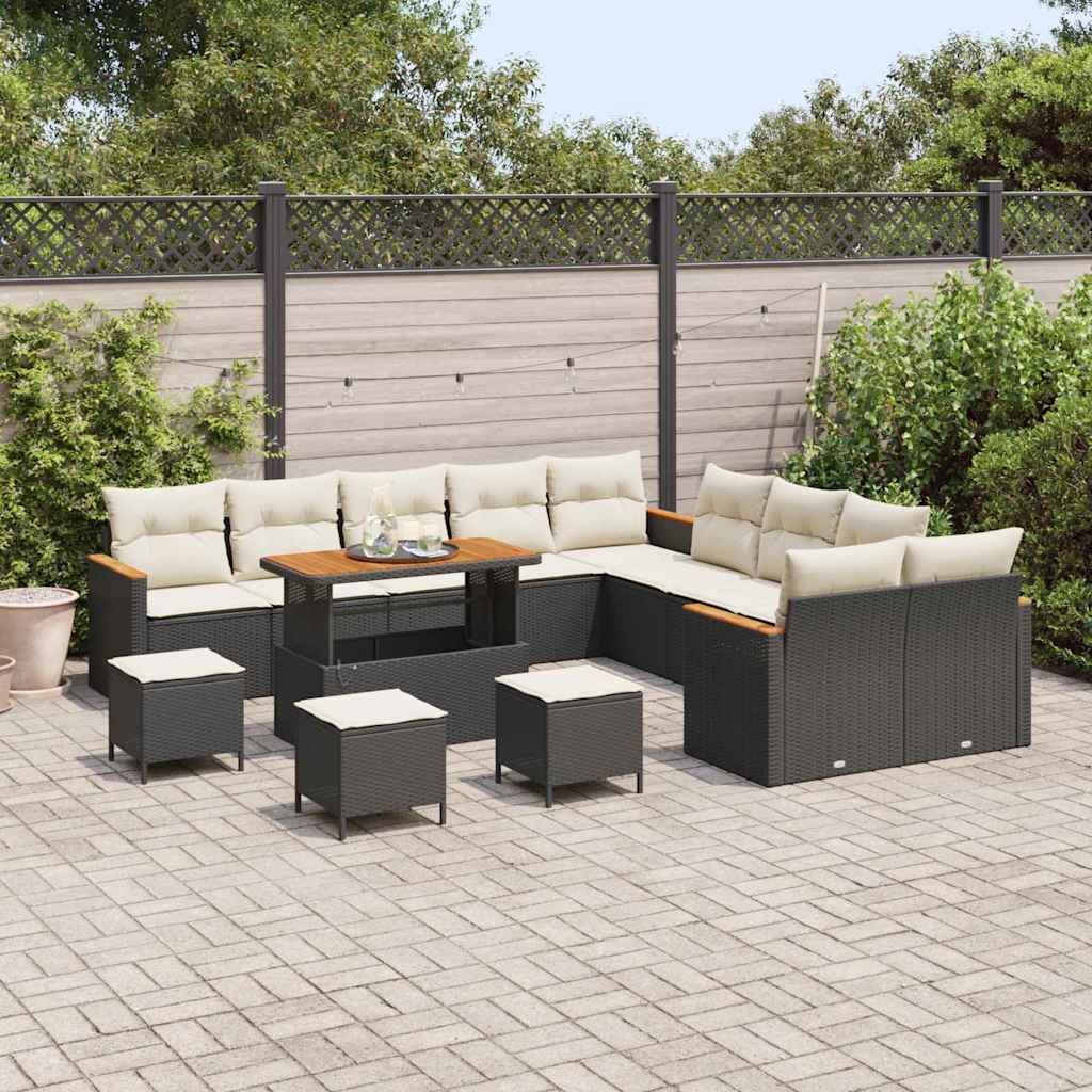 Gartensofa-set mit Kissen 18 pcs Schwarz und Creme Poly-Rattan