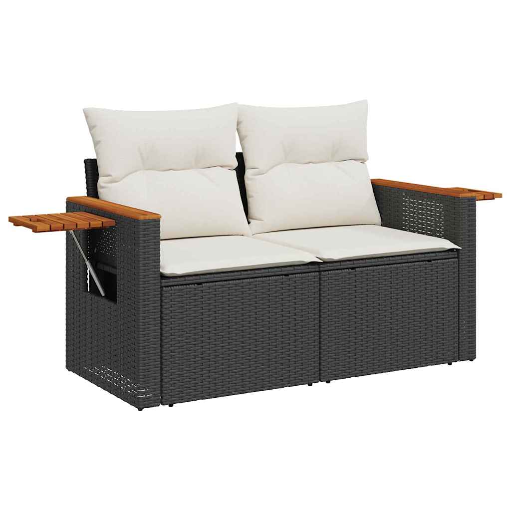 Gartensofa-set mit Kissen 10 pcs Schwarz und Creme Poly-Rattan