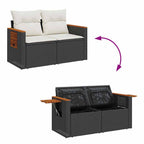 Gartensofa-set mit Kissen 10 pcs Schwarz und Creme Poly-Rattan