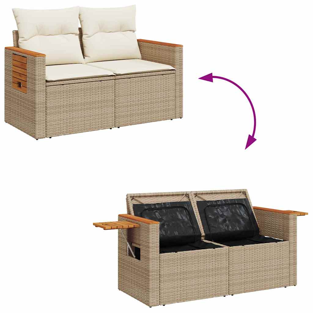 Gartensofa-set mit Kissen 10 pcs Beige und Creme Poly-Rattan