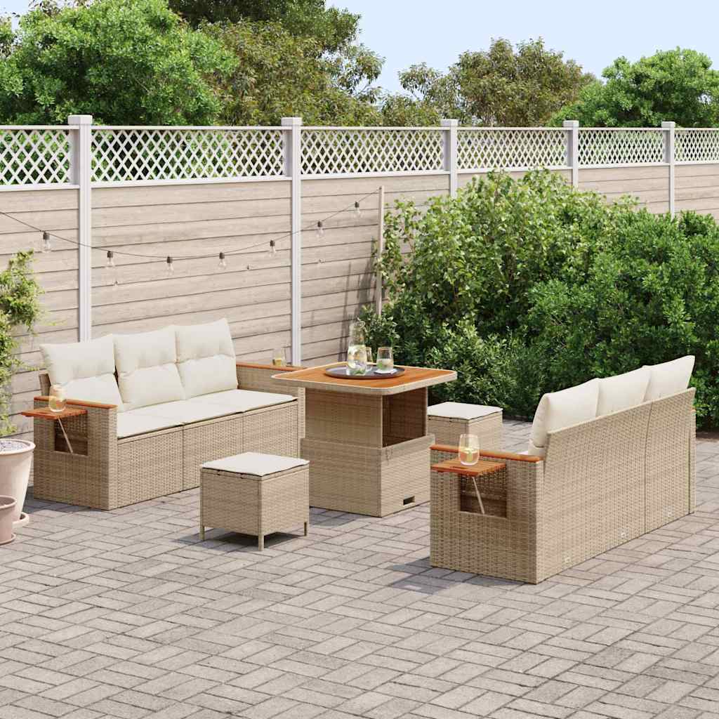Gartensofa-set mit Kissen 11 pcs Beige und Creme Poly-Rattan
