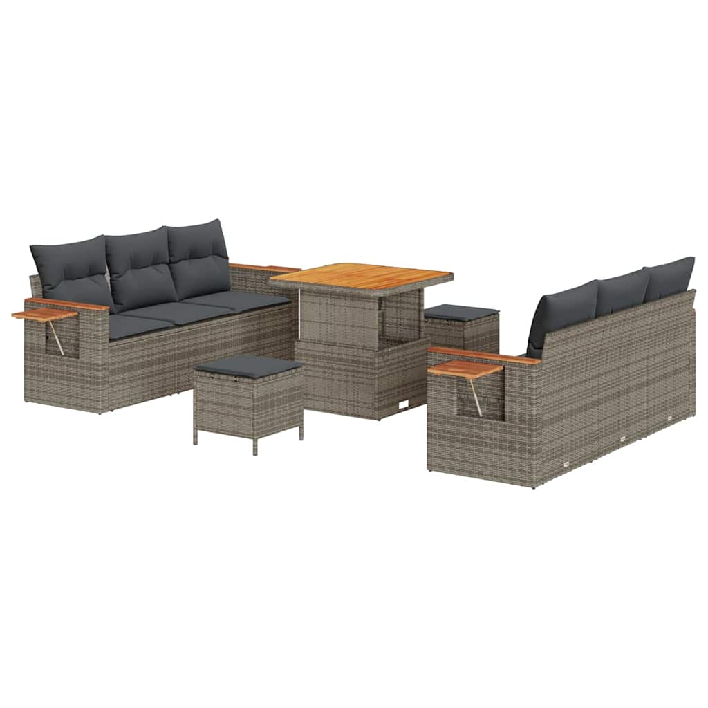 Gartensofa-set mit Kissen 11 pcs Grau Poly-Rattan